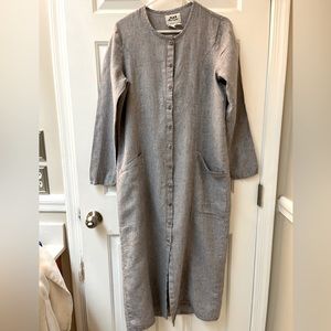Flax small blue long-sleeved linen dress